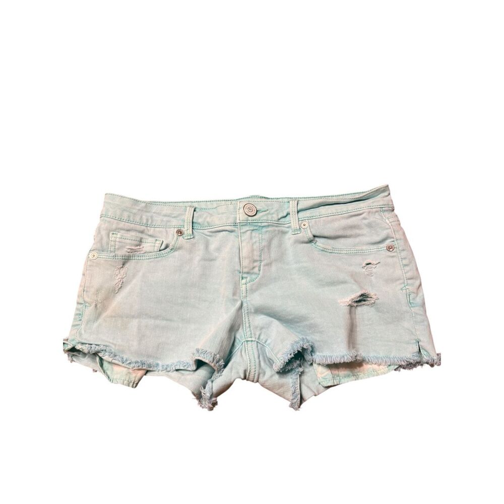 Aeropostale Shorts Womens 7/8 Mint Green Denim Distressed Low Rise Cut Off